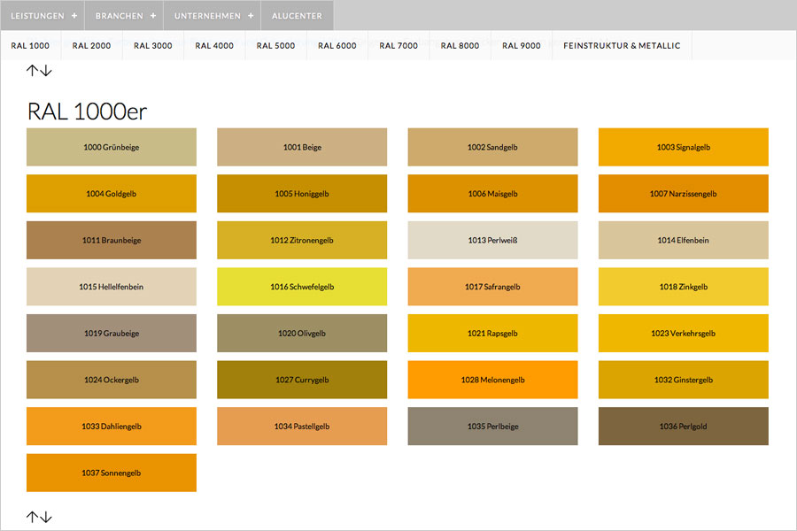 Pulverbeschichtung Farbpalette RAL, Feinstruktur & Metallic Pulverbeschichtung Farbpalette