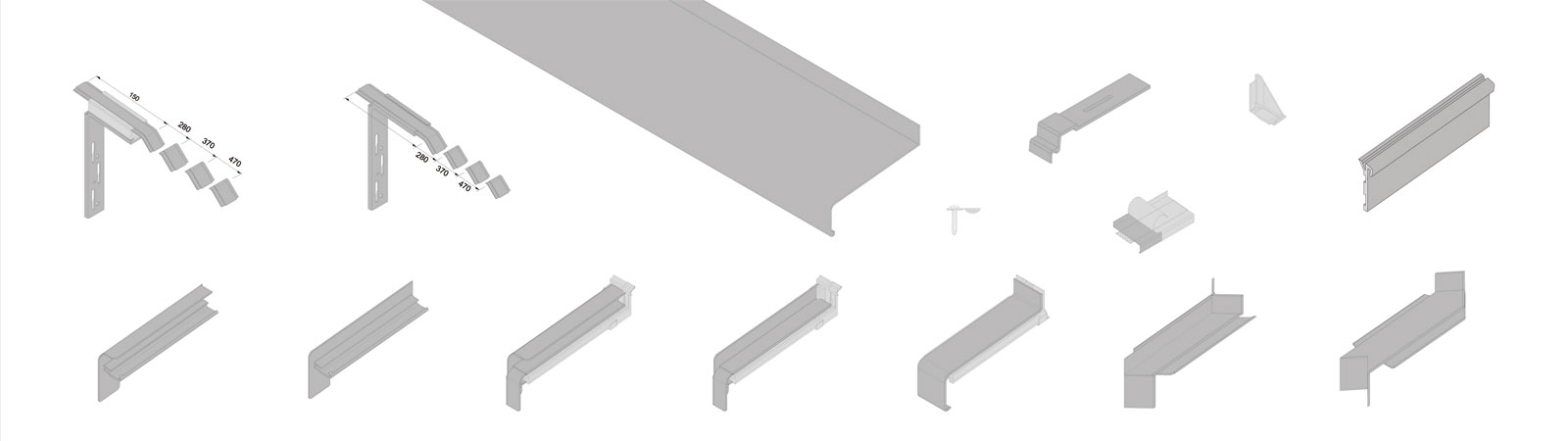 Alufensterbänke und Fensterbanksystem Zubehör